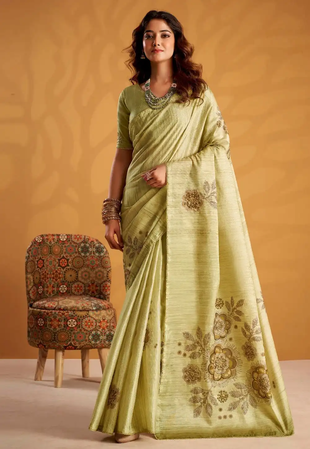 Pista Green Tussar Silk Saree With Blouse 323765