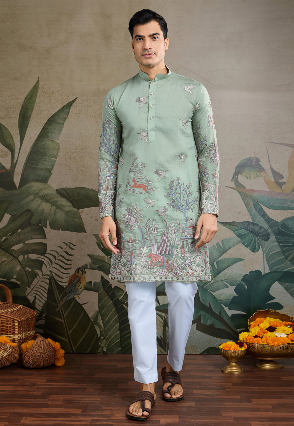 Pista Green Viscose Kurta Pajama 311703