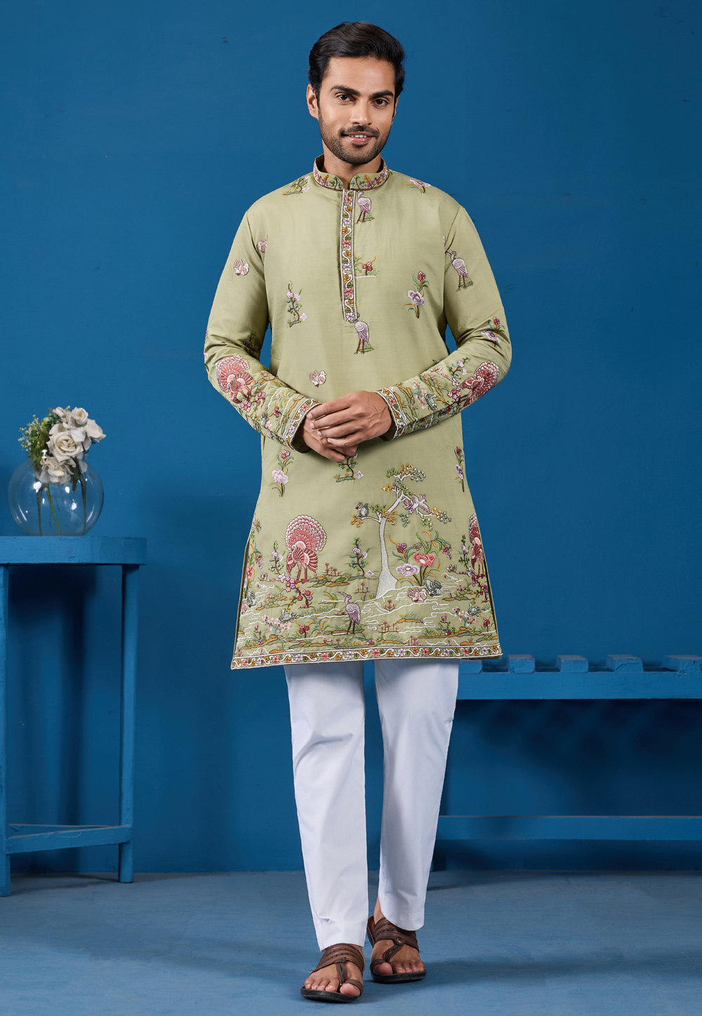 Pista Green Viscose Kurta Pajama 319211