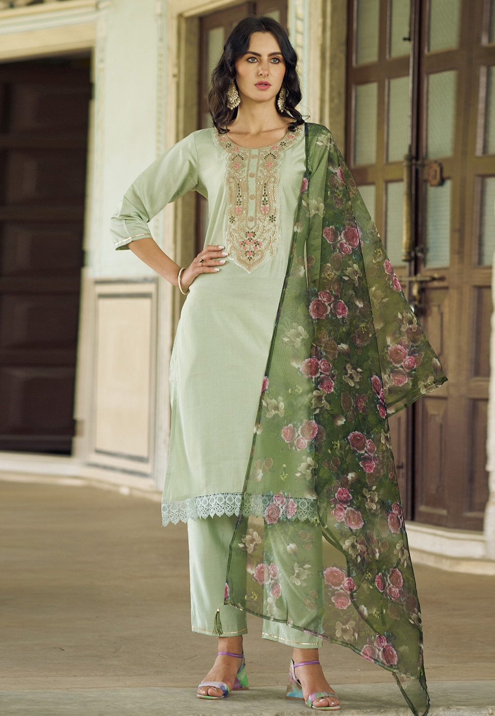 Pista Green Viscose Rayon Readymade Pant Style Suit 325535