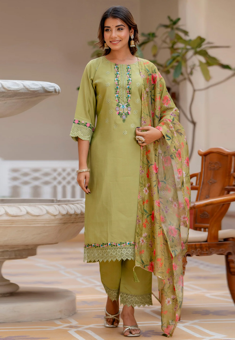 Pista Green Viscose Readymade Pakistani Suit 306820