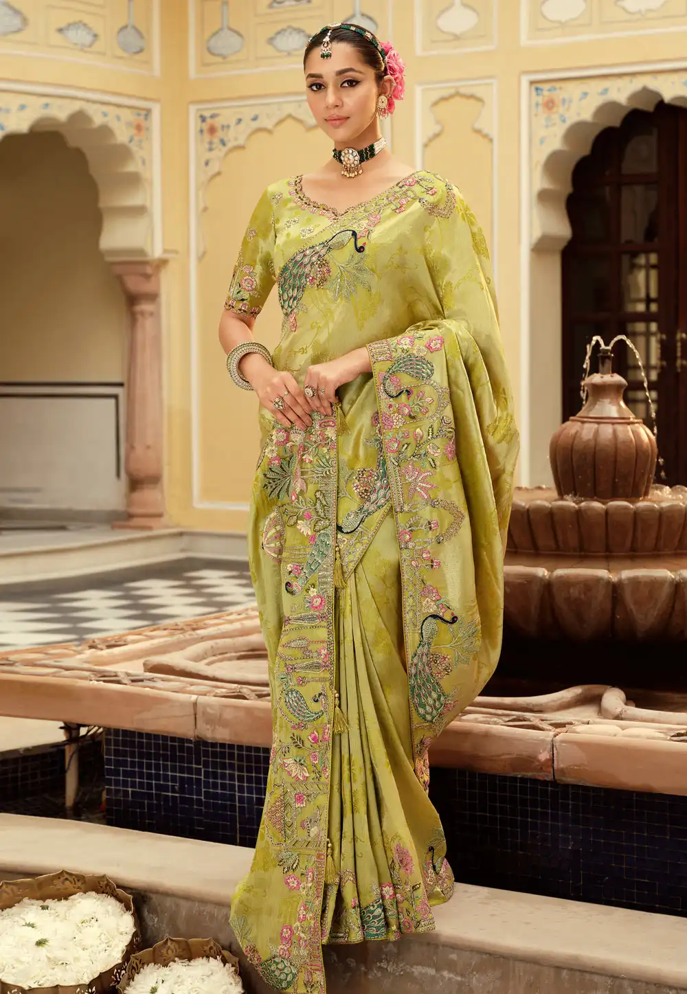 Pista Green Viscose Saree With Blouse 317619