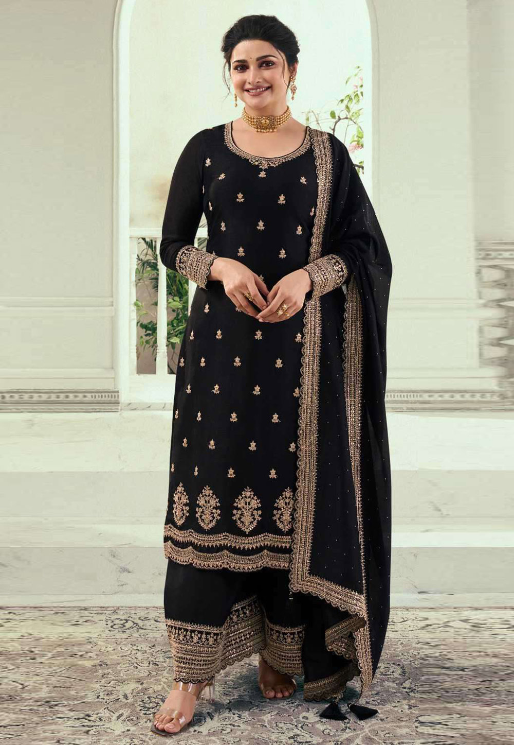 Prachi Desai Black Silk Georgette Pakistani Suit 321203