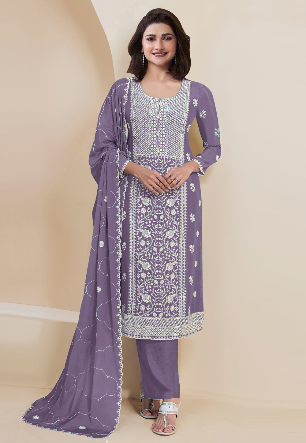 Prachi Desai Lavender Faux Georgette Pakistani Suit 307486