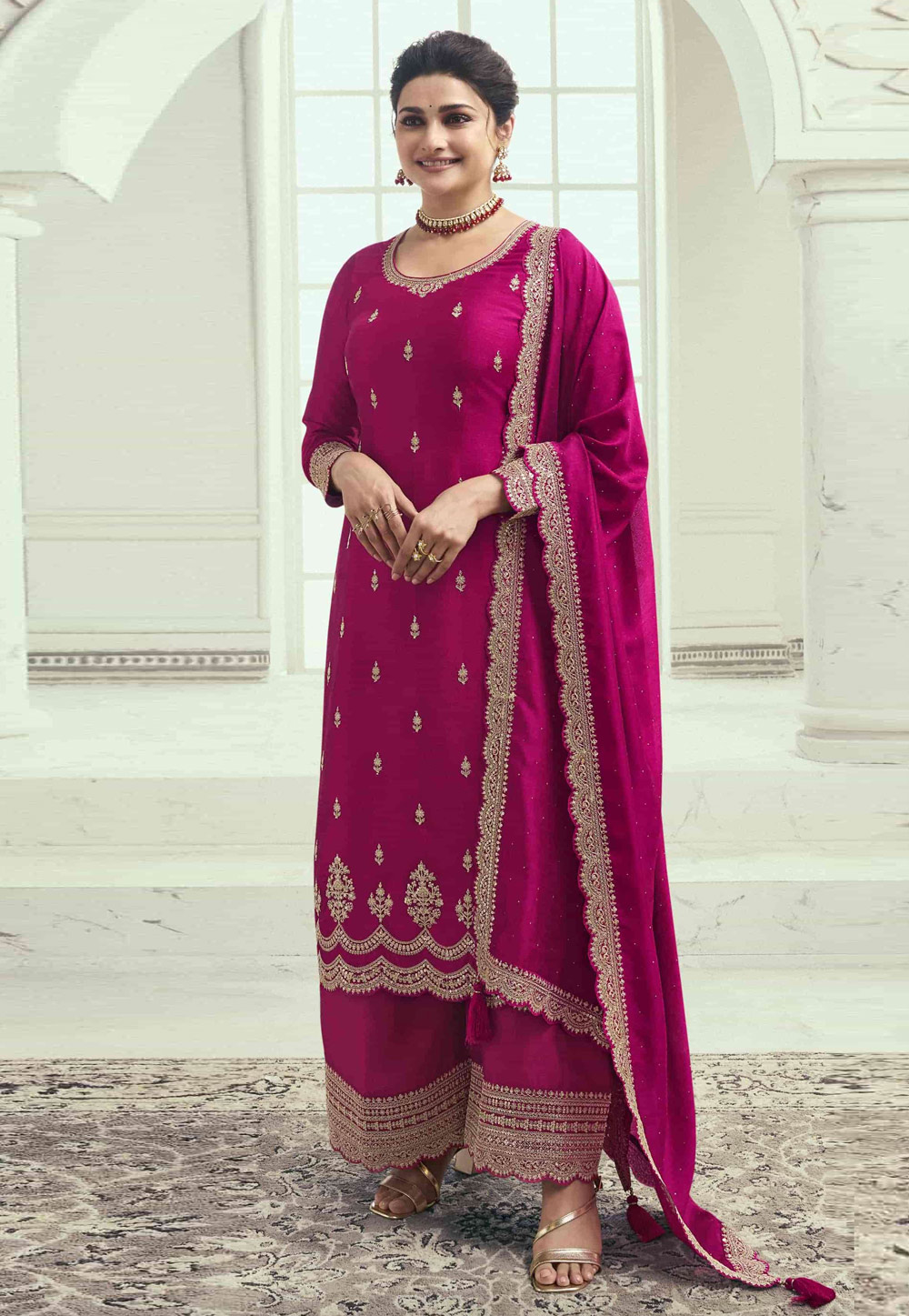 Prachi Desai Magenta Silk Georgette Pakistani Suit 321205