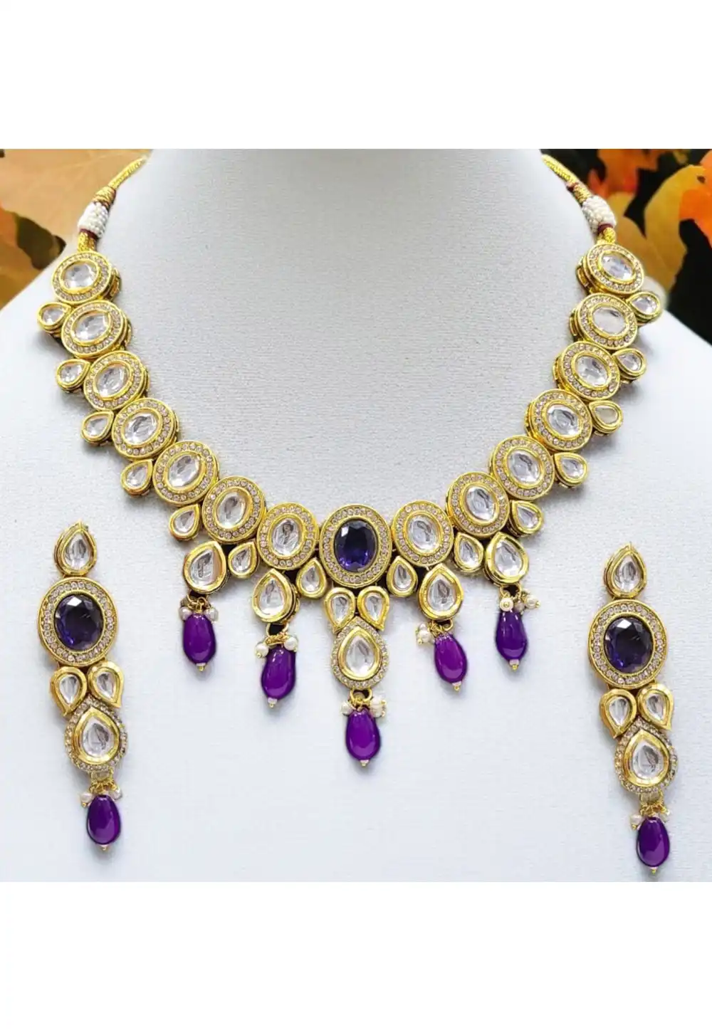 Purple Alloy Necklace With Earrings 313542