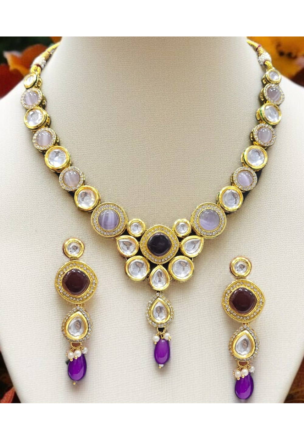 Purple Alloy Necklace With Earrings 313943