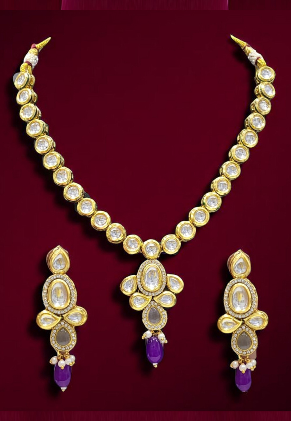 Purple Alloy Necklace With Earrings 314373