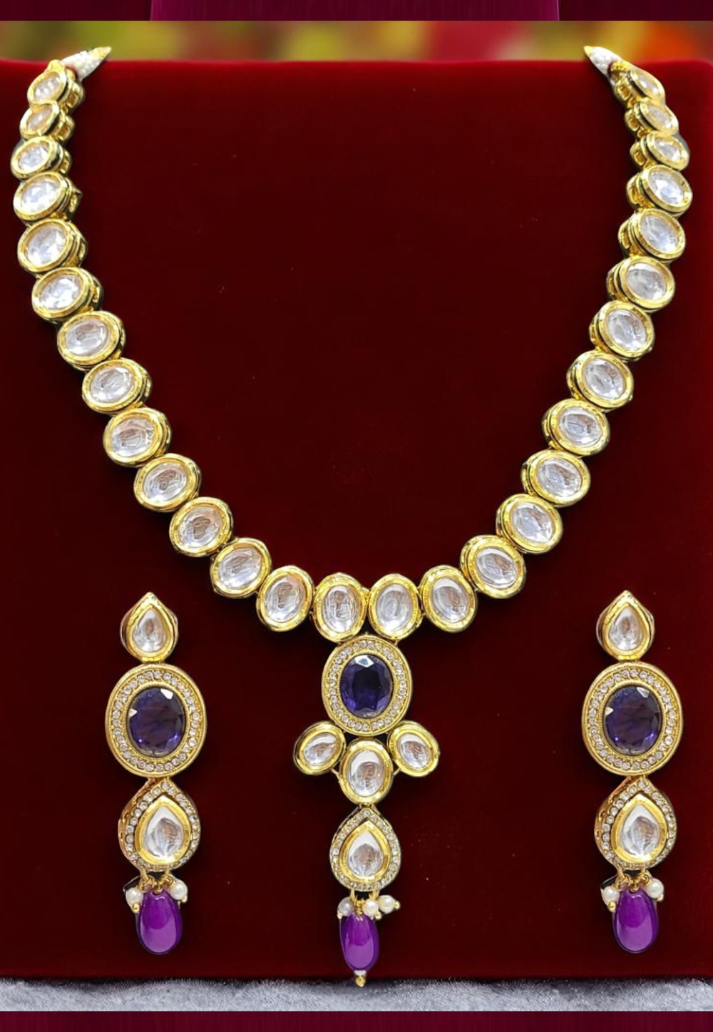 Purple Alloy Necklace With Earrings 314379