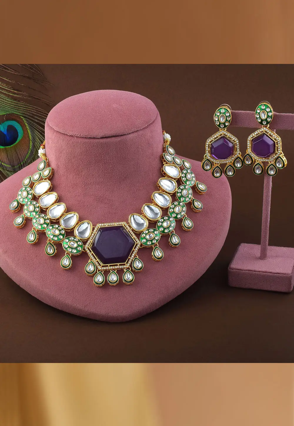 Purple Alloy Necklace With Earrings 332193