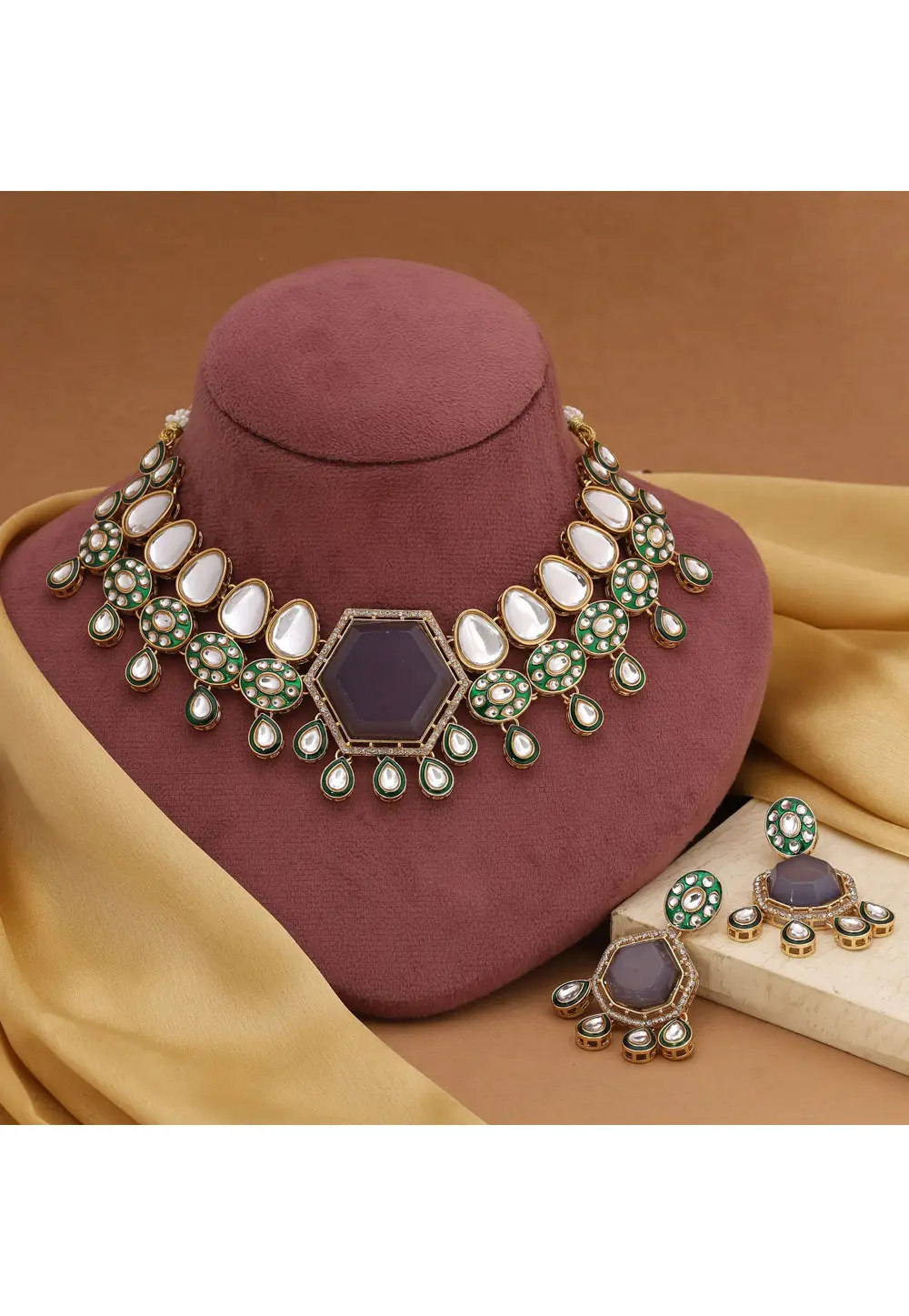 Purple Alloy Necklace With Earrings 333741