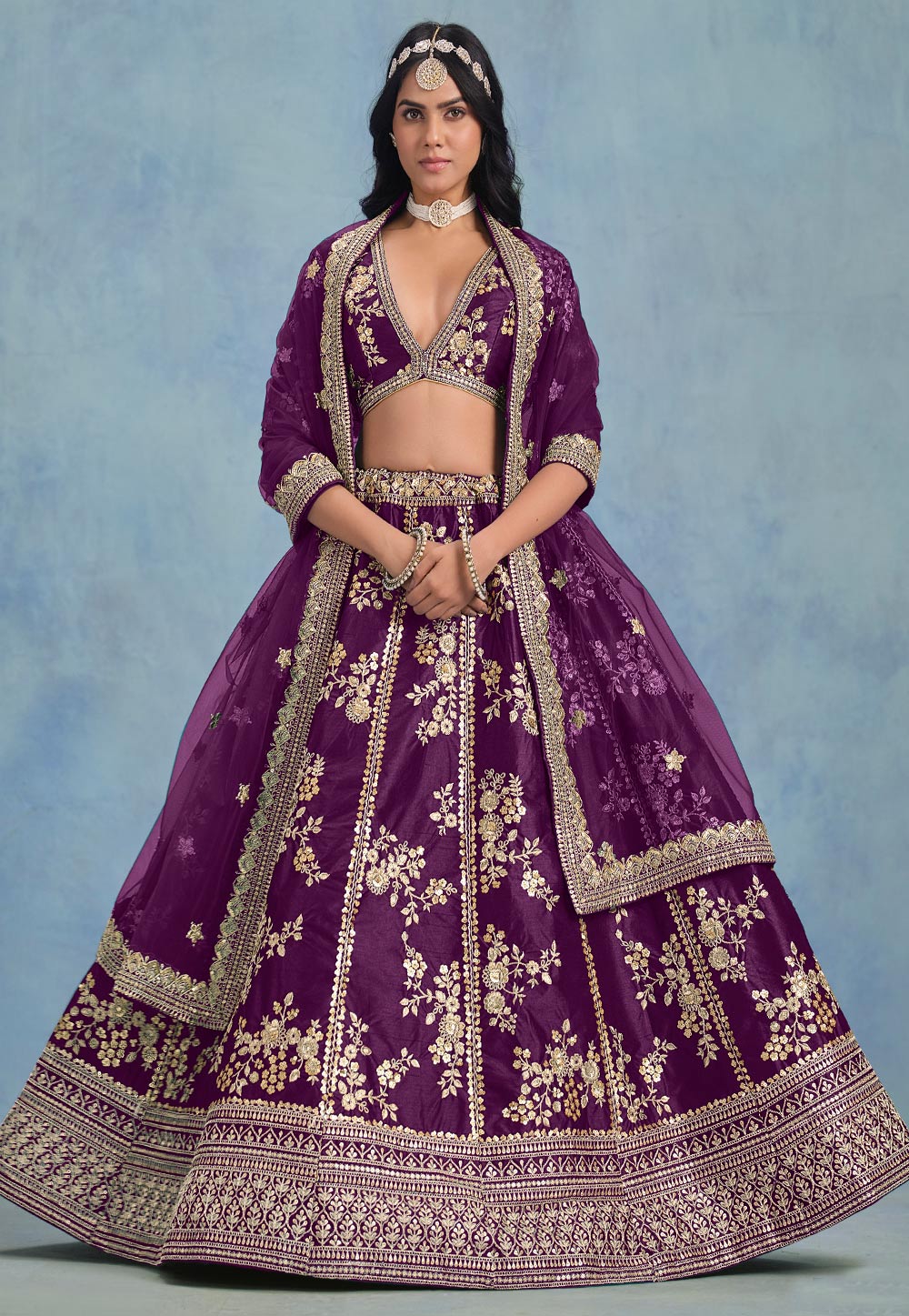 Purple Art Silk Circular Lehenga Choli 310954