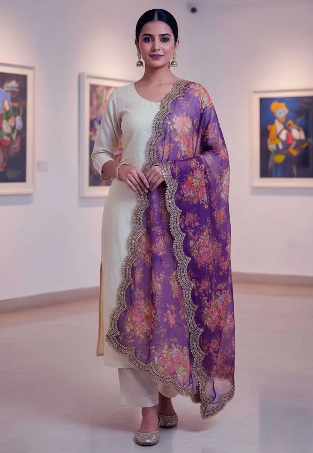 Purple Art Silk Dupatta 333087
