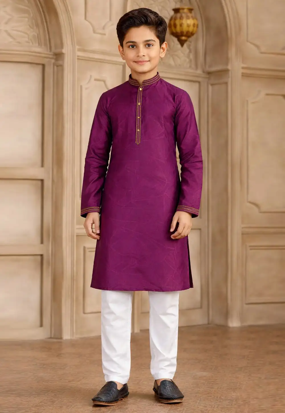 Purple Art Silk Kids Kurta Pajama 330817