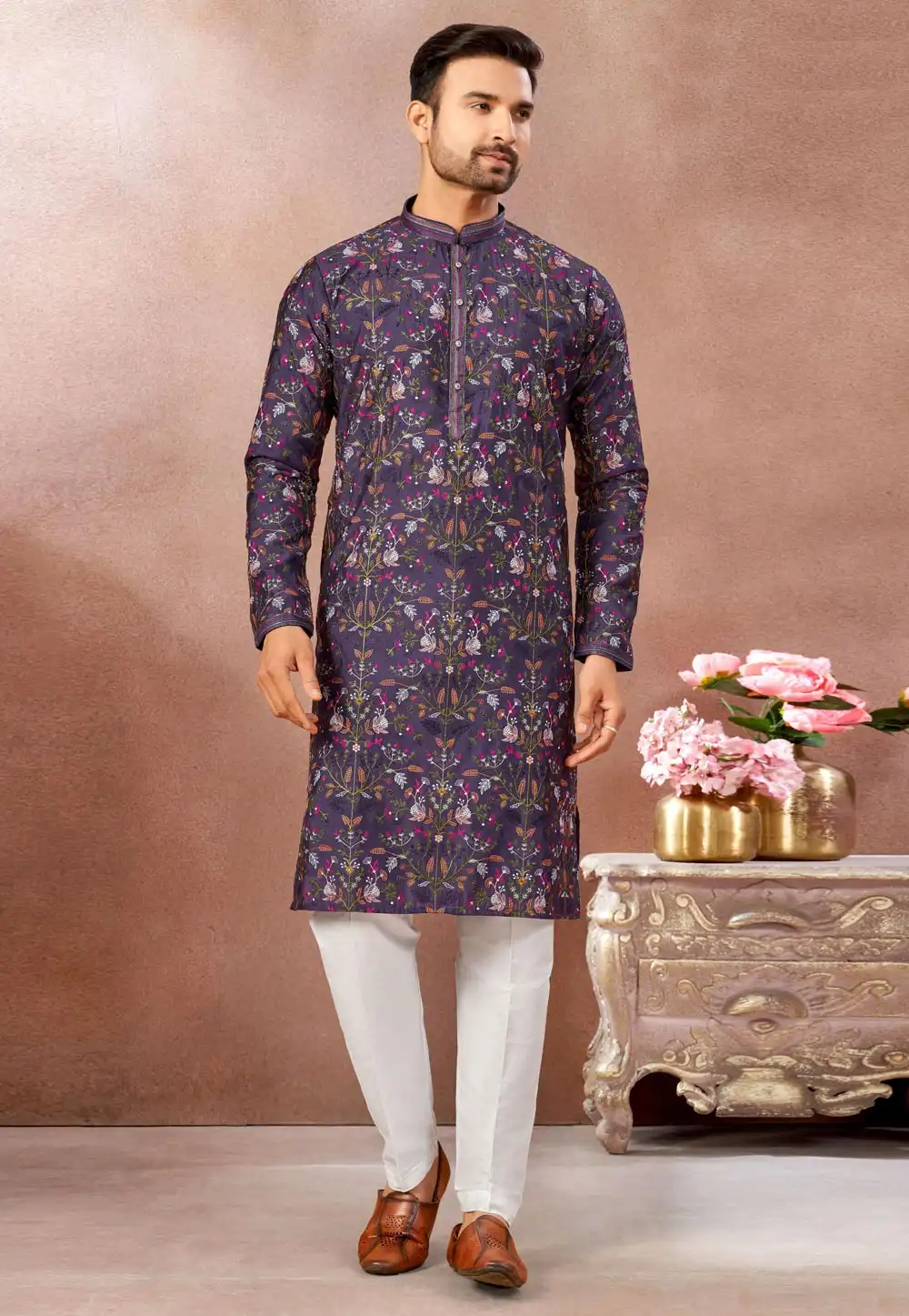 Purple Art Silk Kurta Pajama 322467