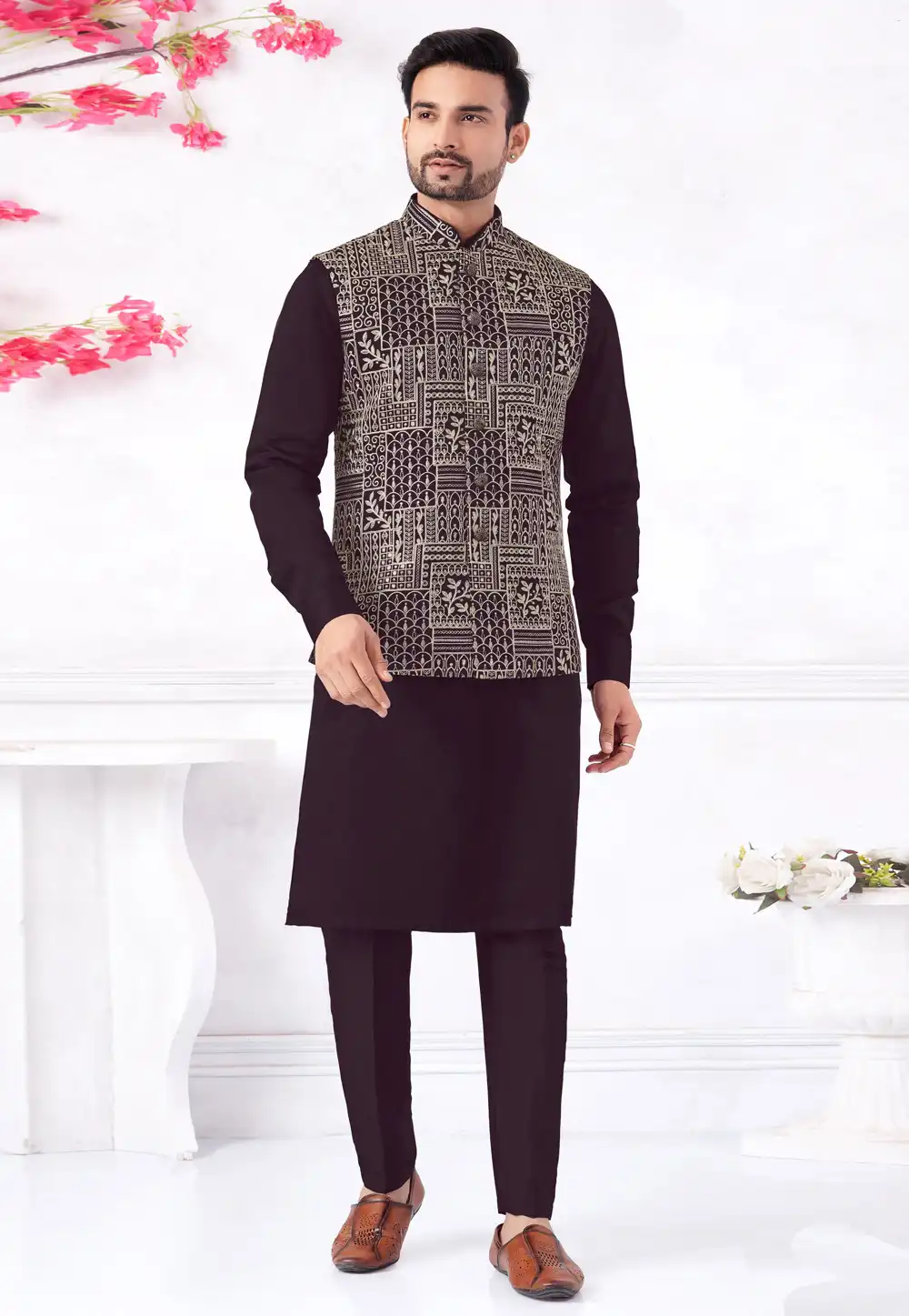Purple Art Silk Kurta Pajama With Jacket 322313