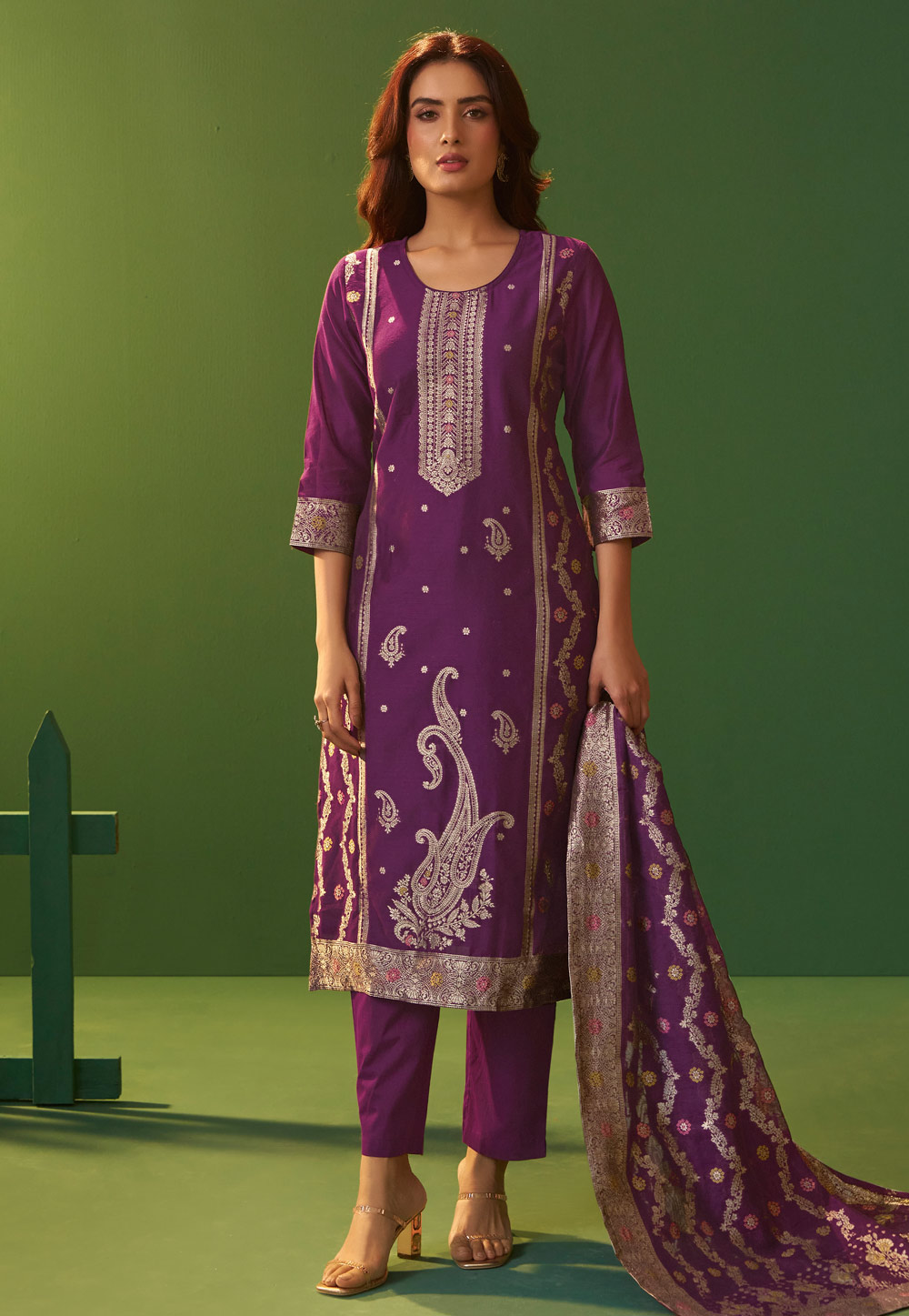 Purple Art Silk Readymade Pakistani Suit 321822