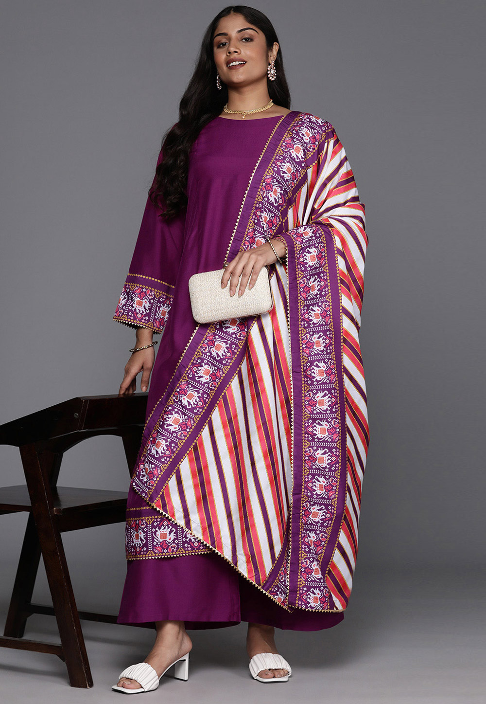 Purple Art Silk Readymade Palazzo Suit 308895