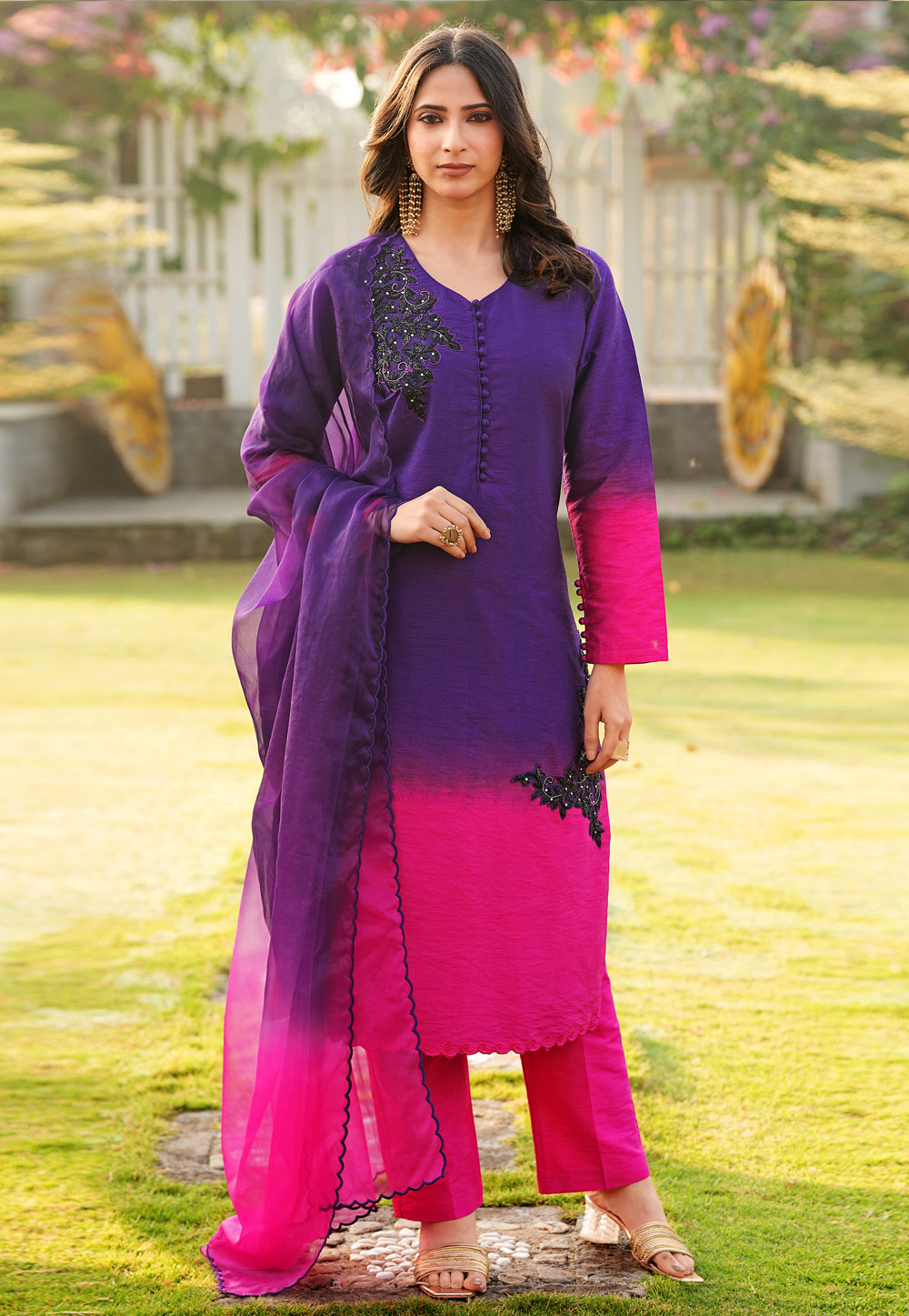 Purple Art Silk Readymade Pant Style Suit 325075