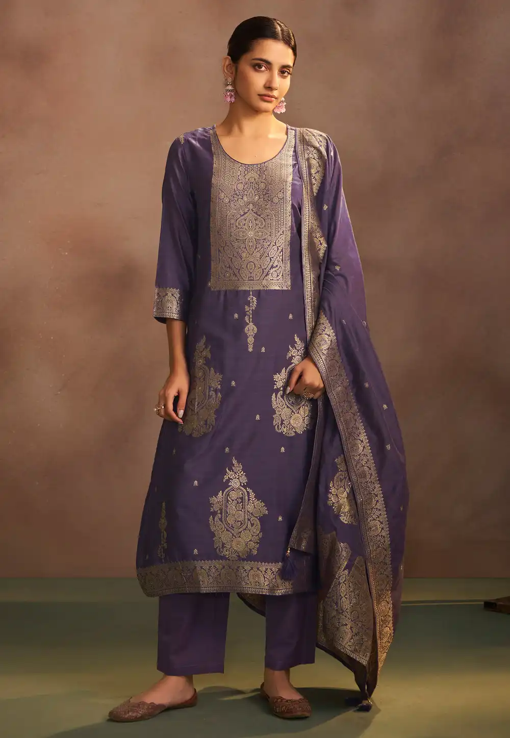 Purple Art Silk Readymade Pant Style Suit 321863