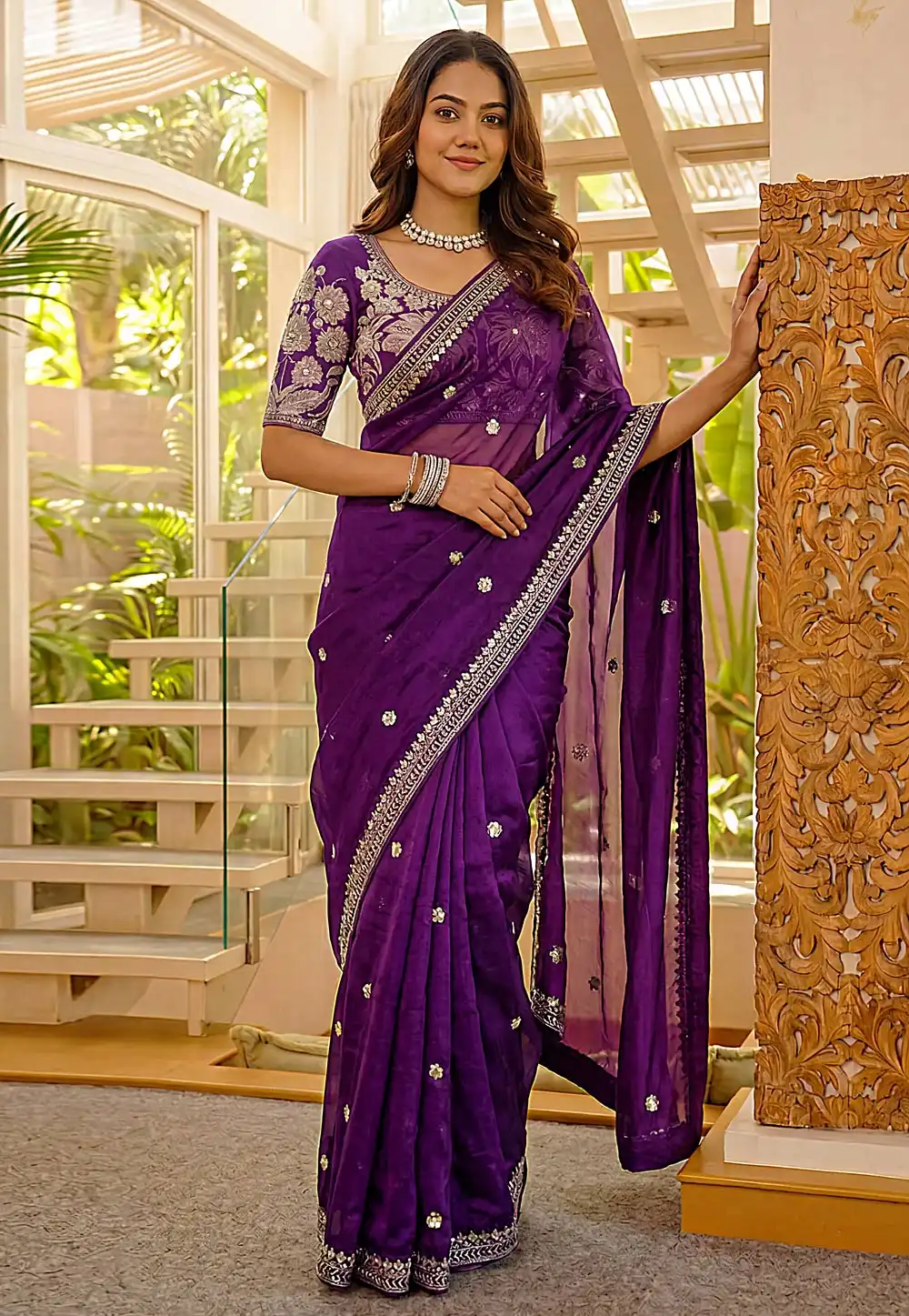 Purple Art Silk Saree With Blouse 327506