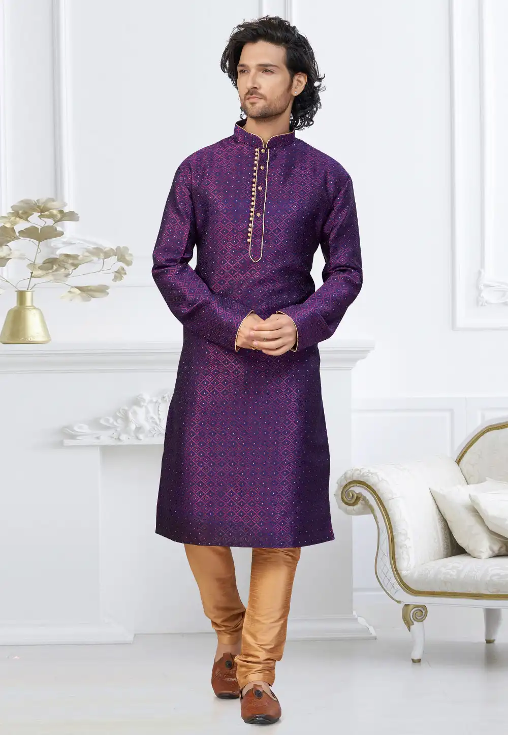 Purple Banarasi Jacquard Kurta Pajama 317857