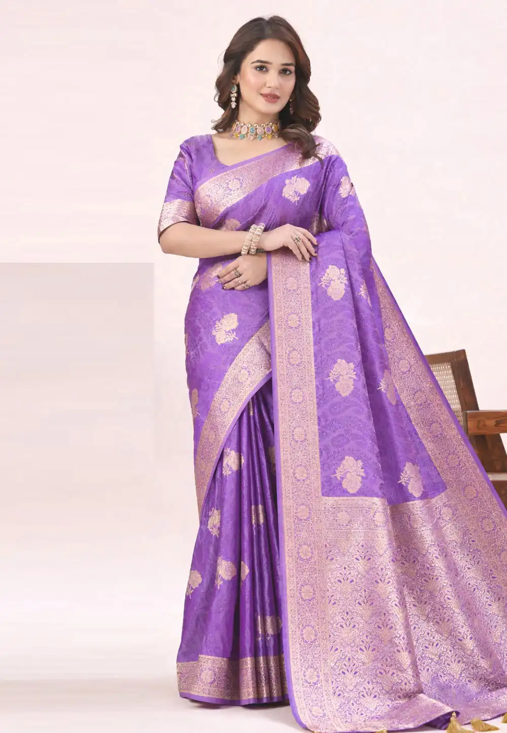 Purple Banarasi Jacquard Saree With Blouse 329032