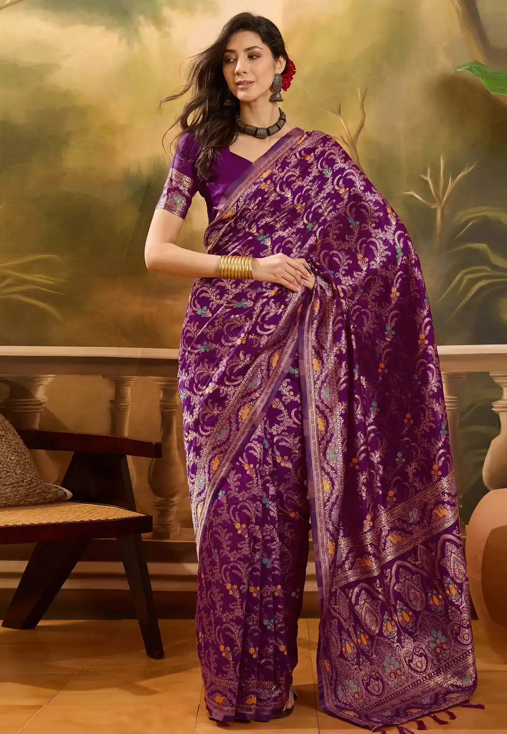 Purple Banarasi Jacquard Saree With Blouse 316770