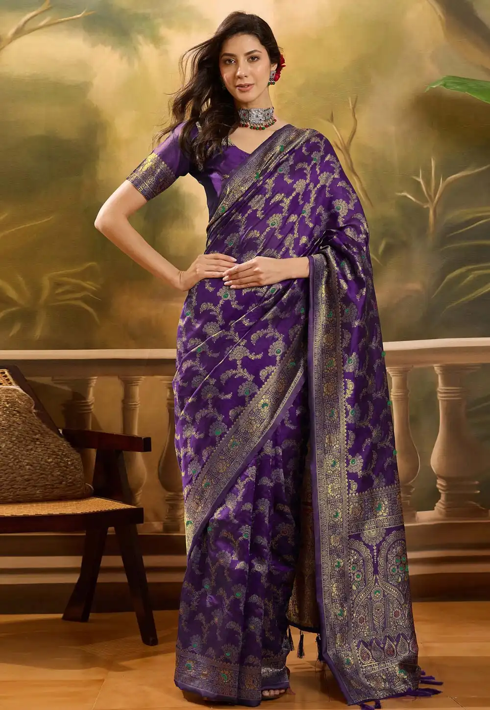 Purple Banarasi Jacquard Saree With Blouse 316780