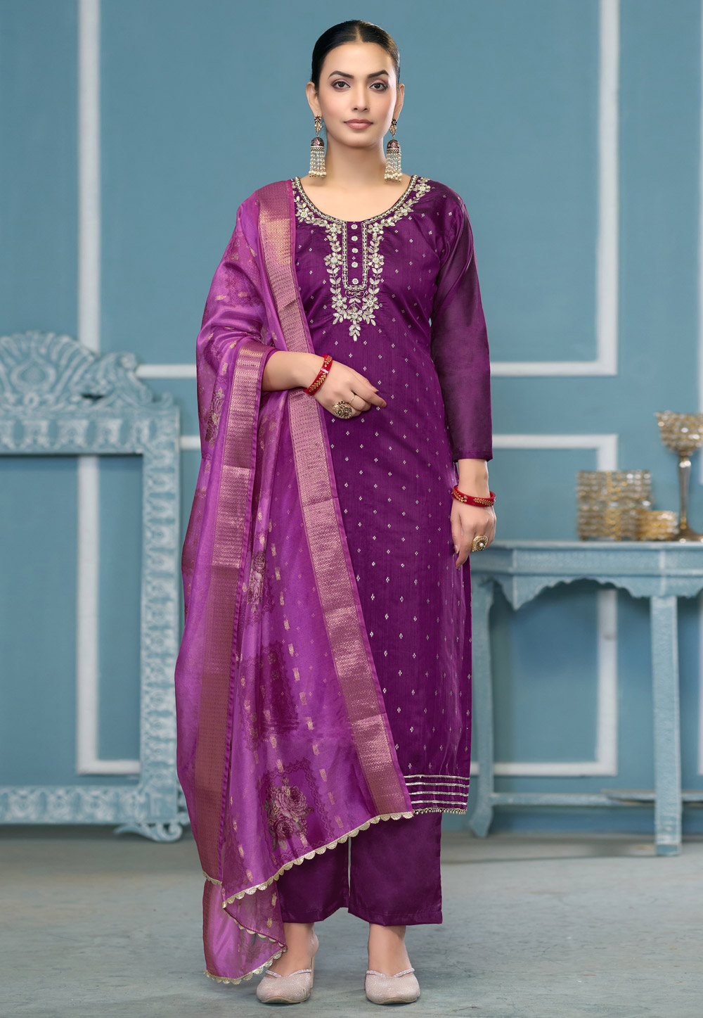 Purple Banarasi Pakistani Suit 306848