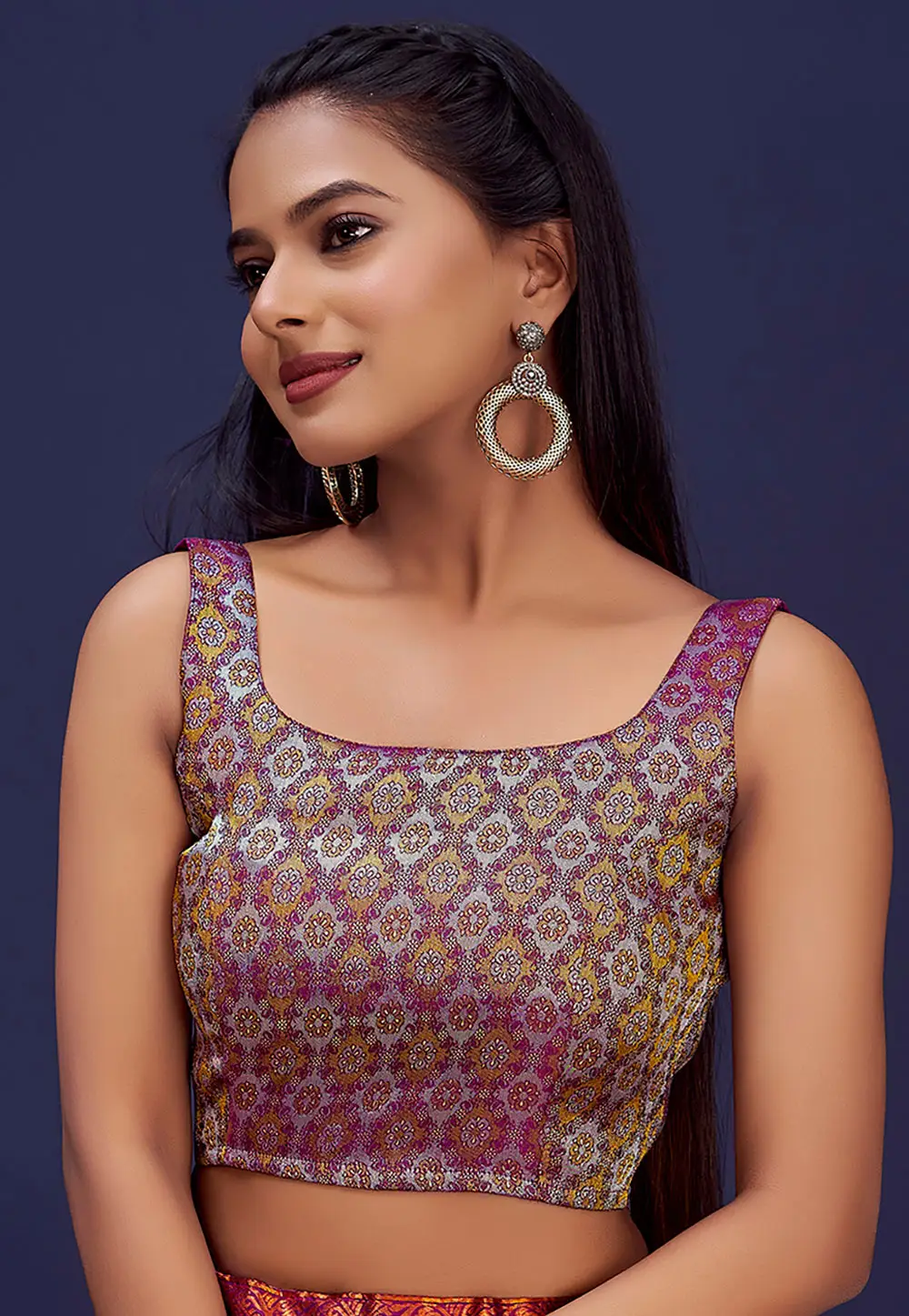 Purple Banarasi Silk Readymade Blouse 333217