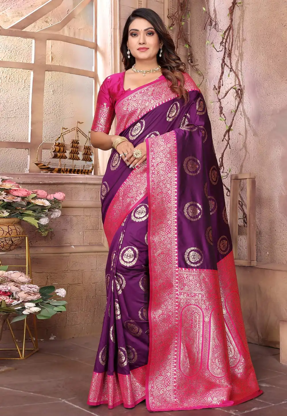 Purple Banarasi Silk Saree 313984