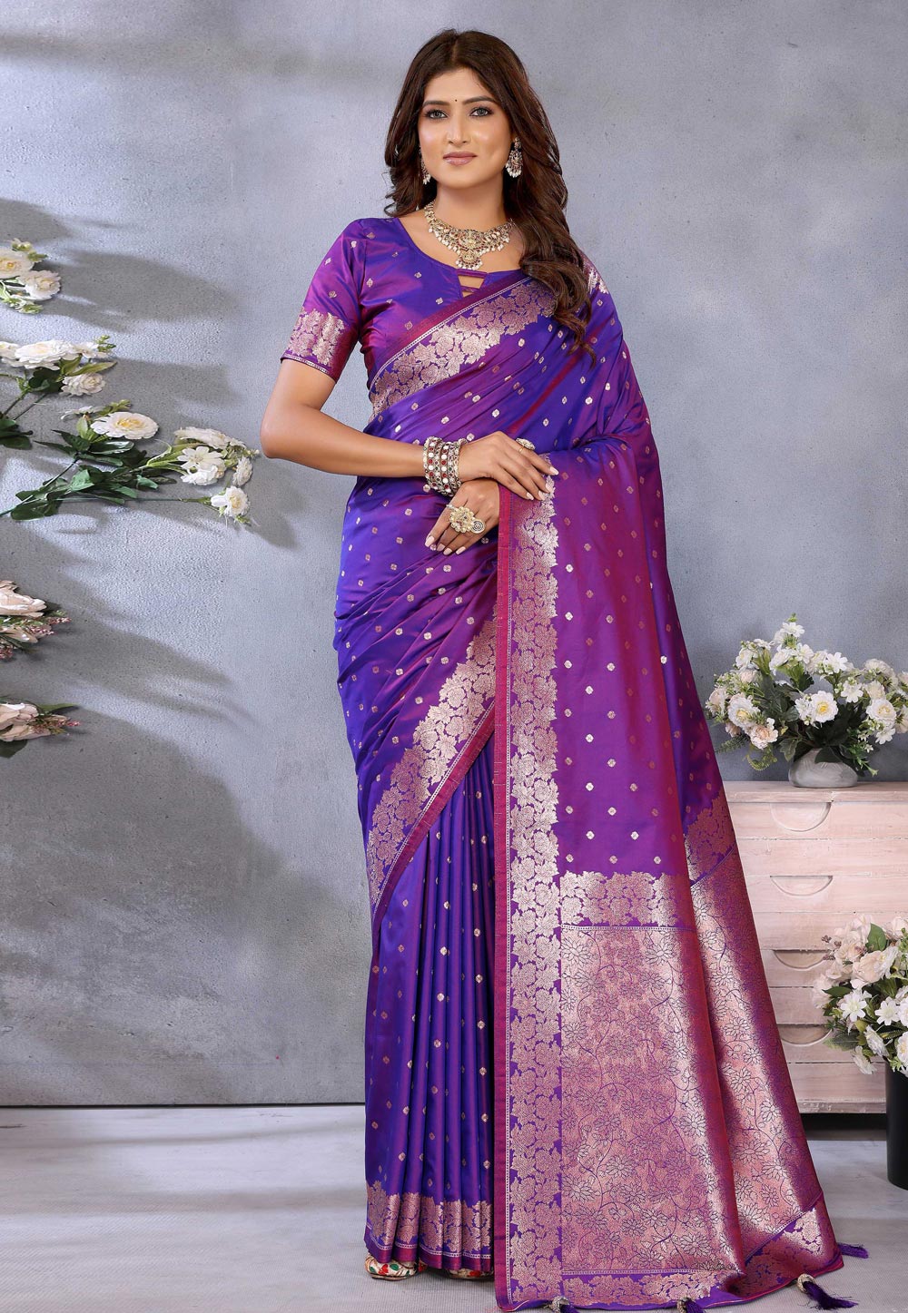 Purple Banarasi Silk Saree 311617