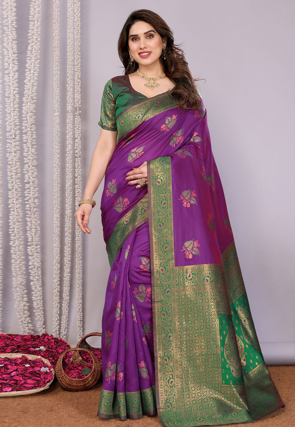 Purple Banarasi Silk Saree 311385