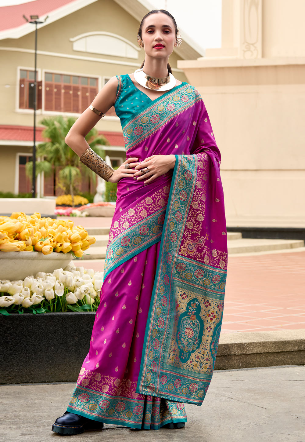 Purple Banarasi Silk Saree 307392