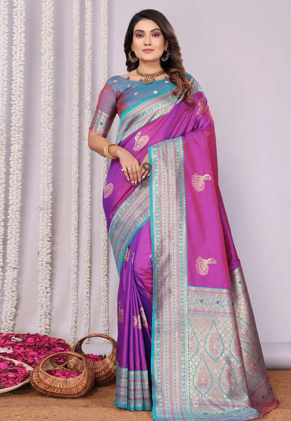 Purple Banarasi Silk Saree 313980