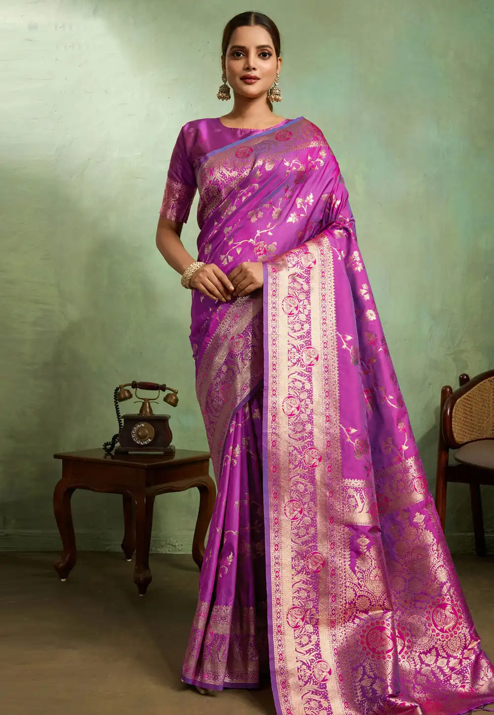 Purple Banarasi Silk Saree With Blouse 317359