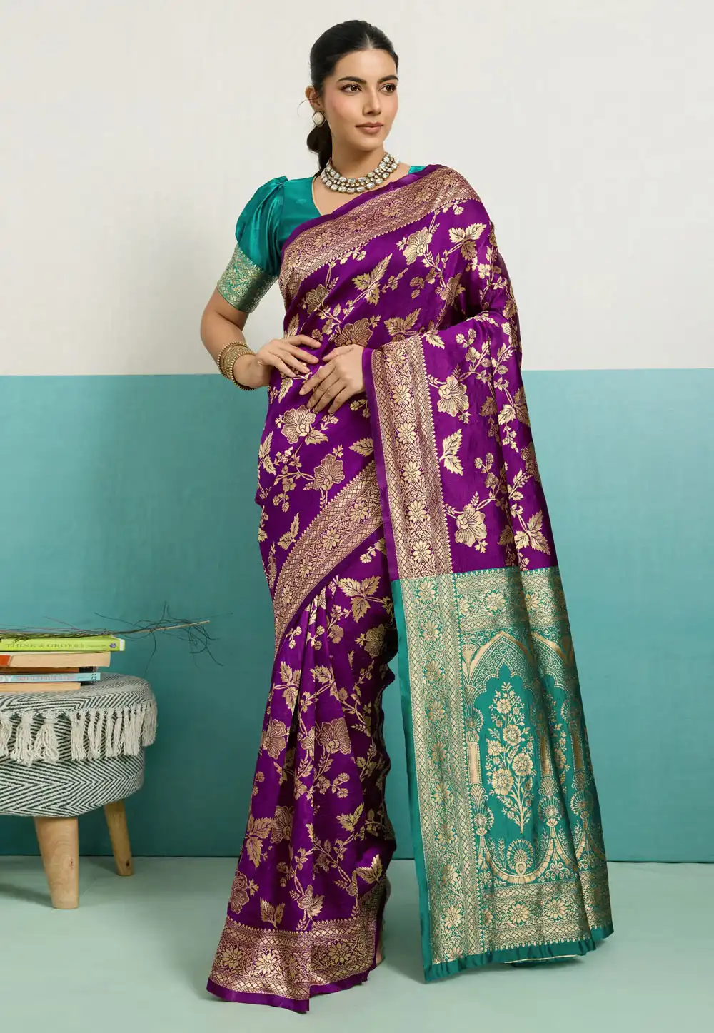 Purple Banarasi Silk Saree With Blouse 325245
