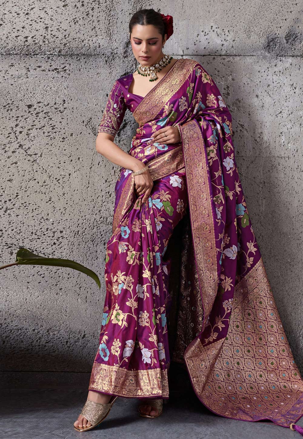 Purple Banarasi Silk Saree With Blouse 325399