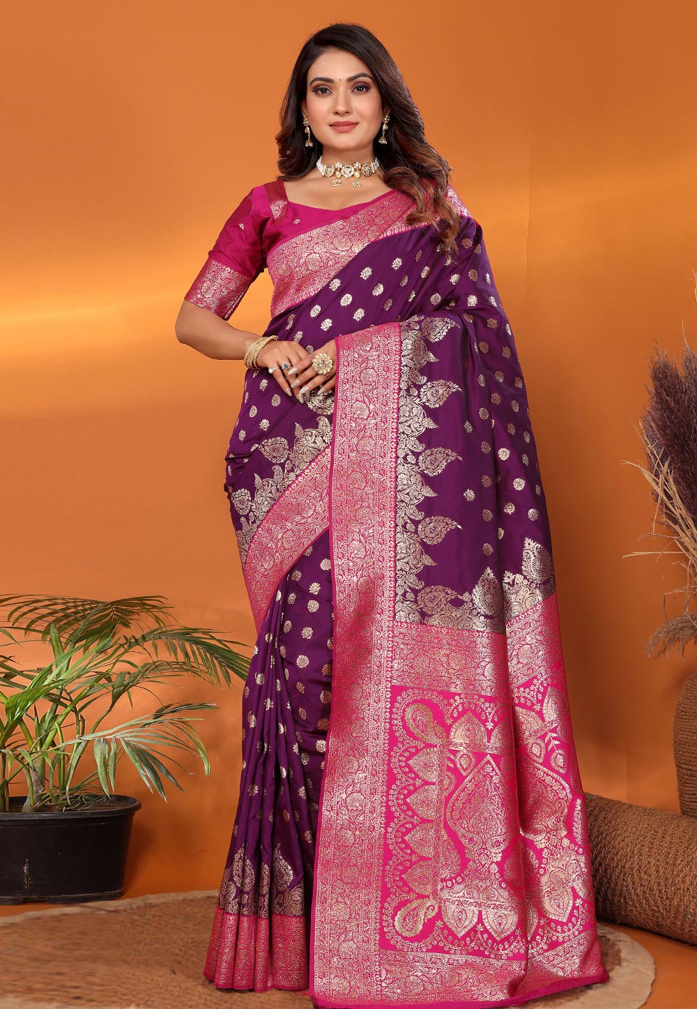 Purple Banarasi Silk Saree With Blouse 321039