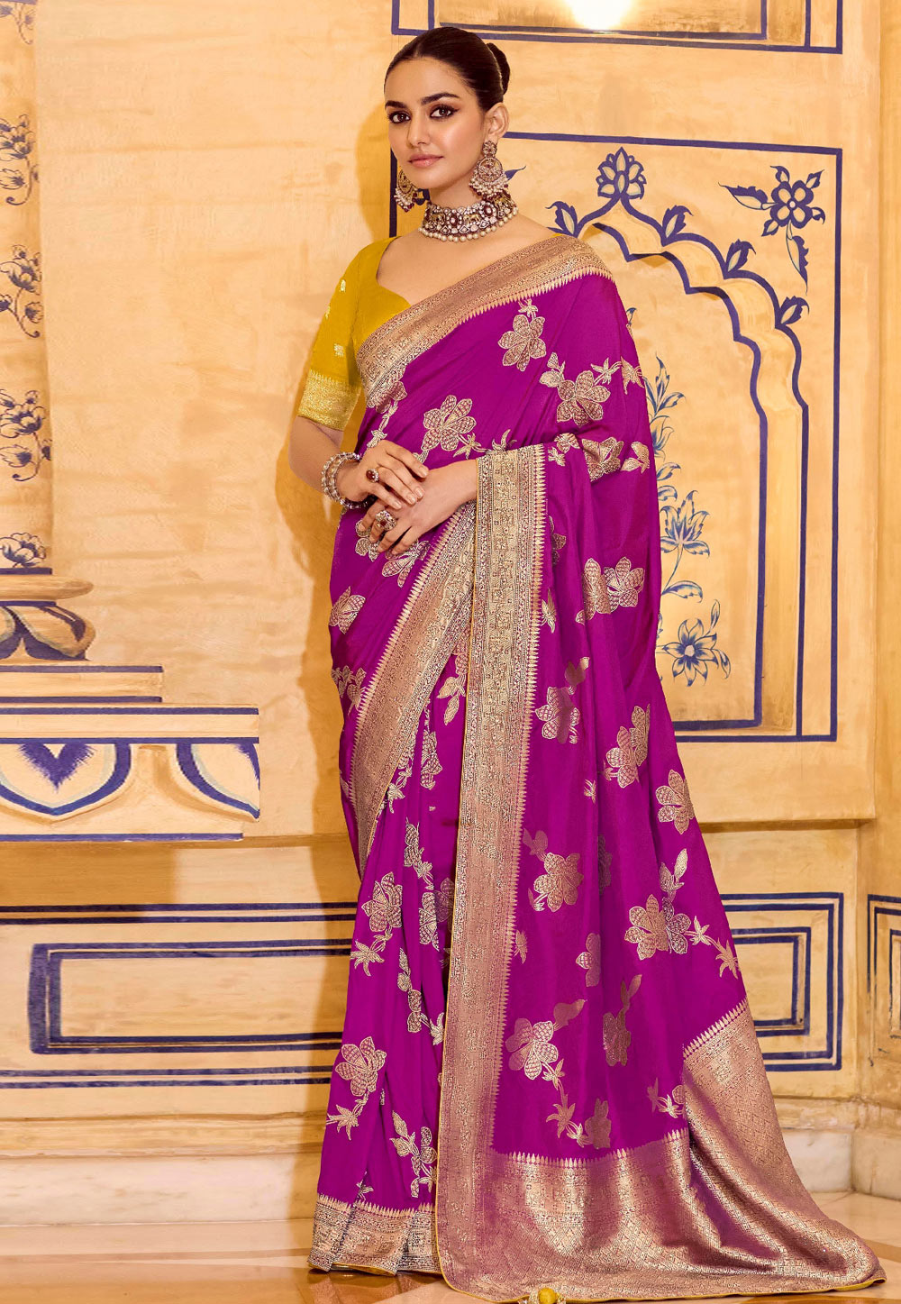 Purple Banarasi Silk Saree With Blouse 320149