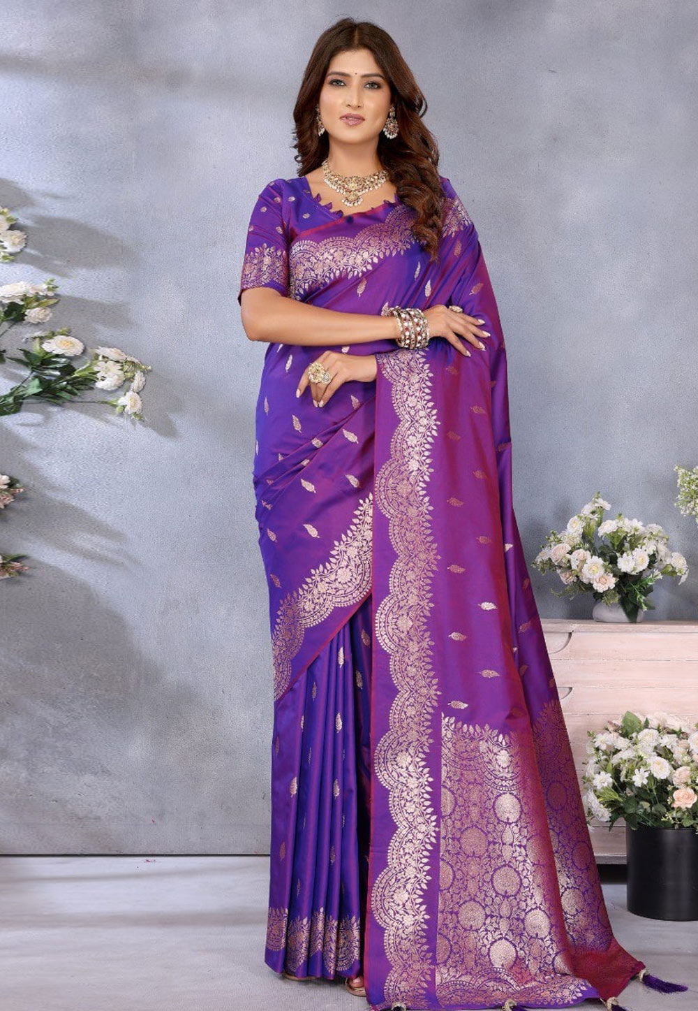 Purple Banarasi Silk Saree With Blouse 311200