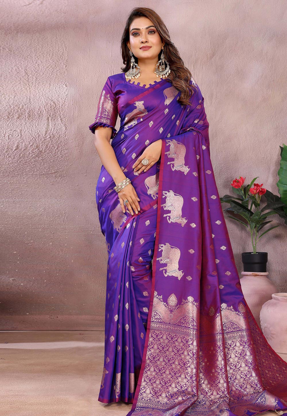 Purple Banarasi Silk Saree With Blouse 312662