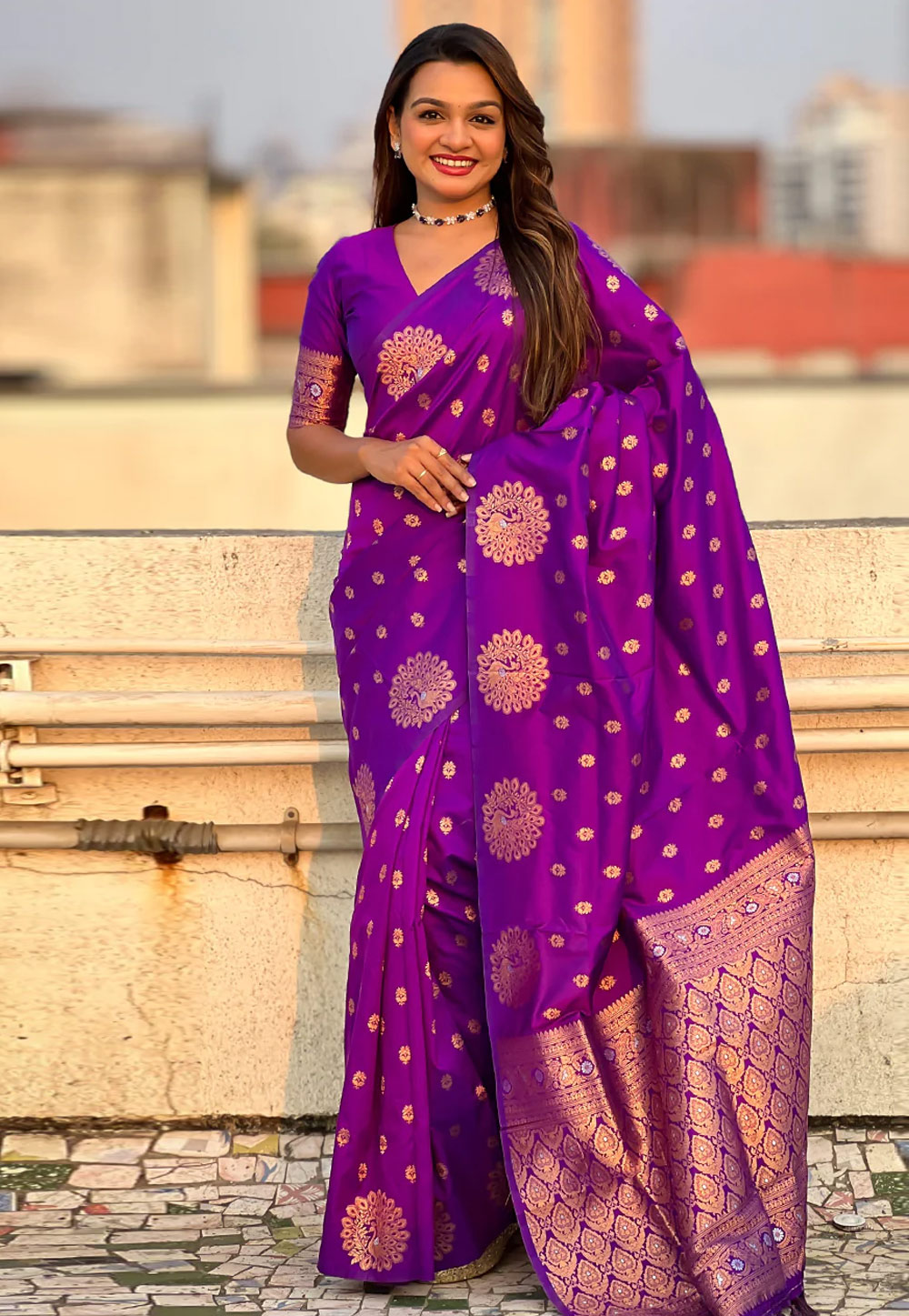 Purple Banarasi Silk Saree With Blouse 319078