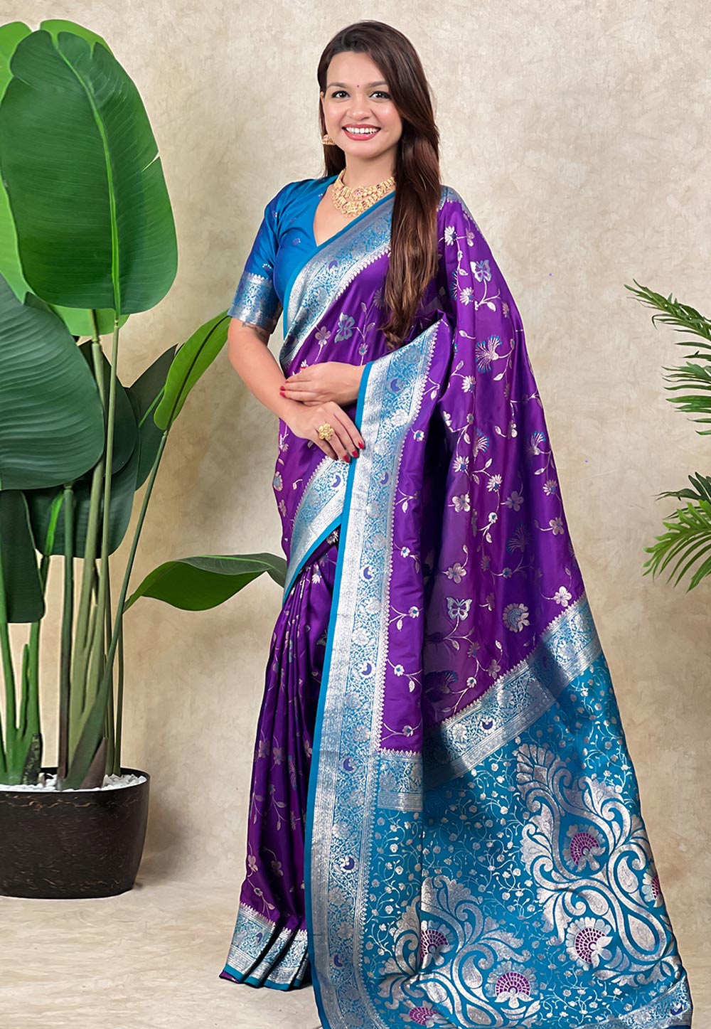 Purple Banarasi Silk Saree With Blouse 320681