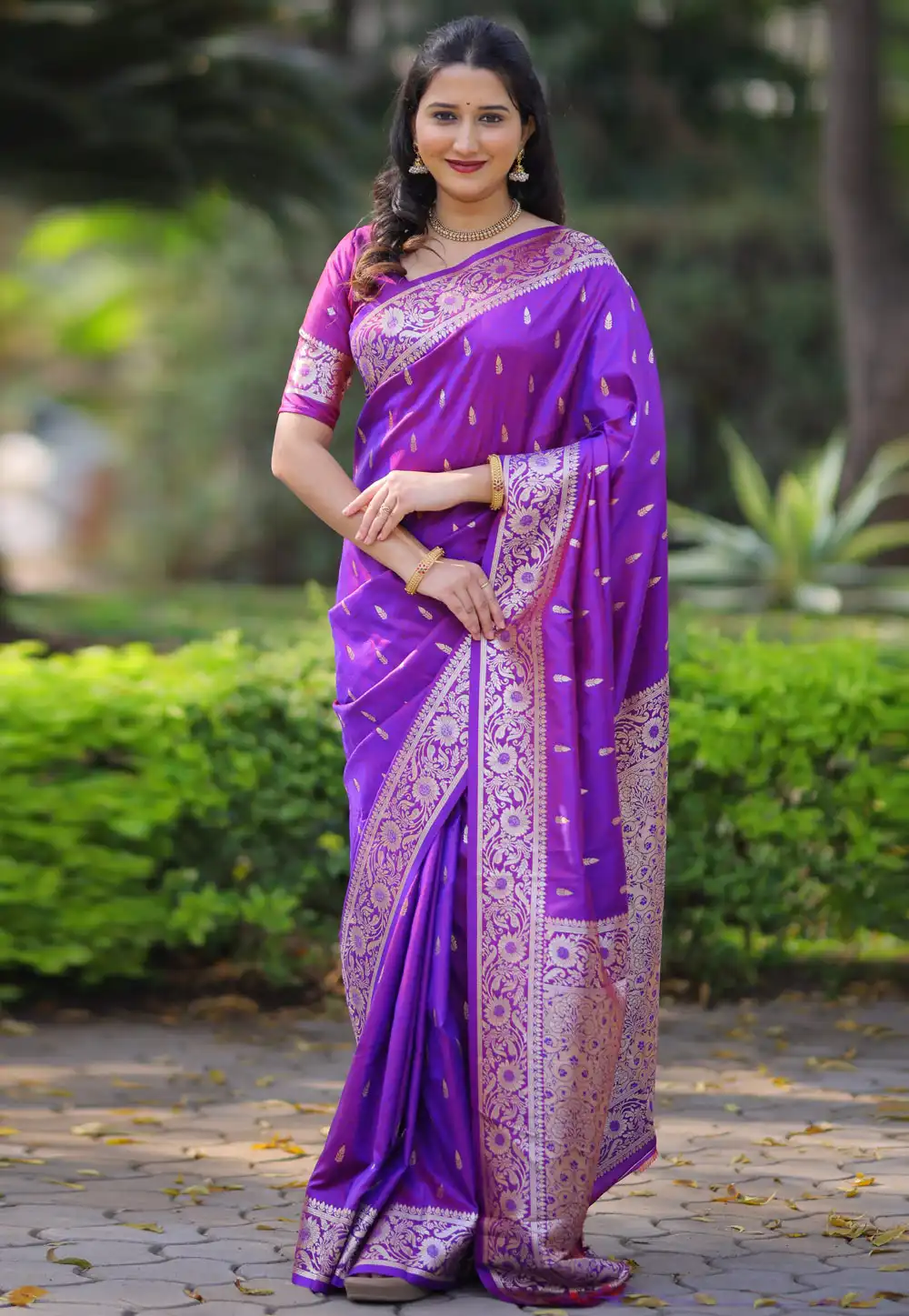Purple Banarasi Silk Saree With Blouse 328071