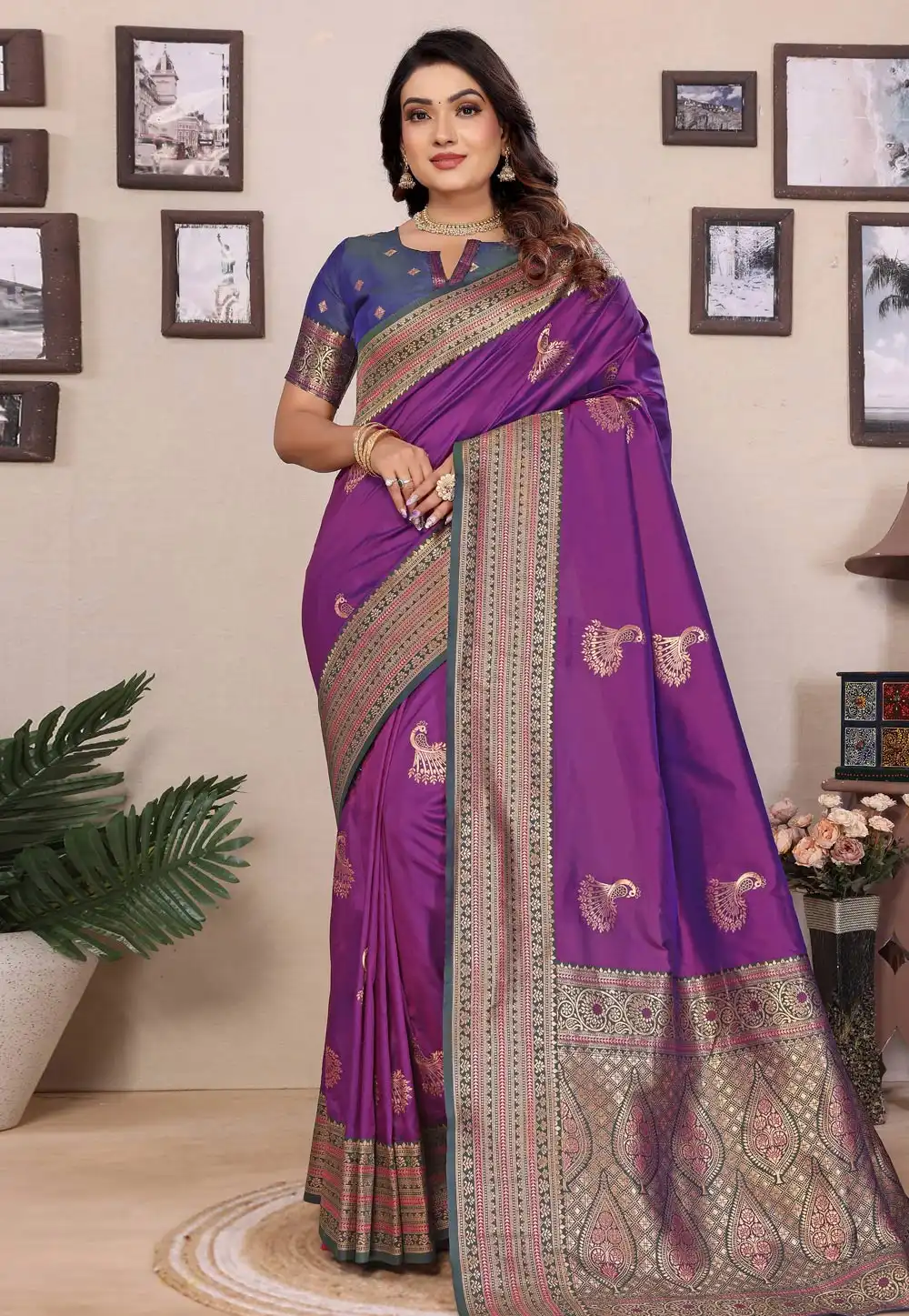 Purple Banarasi Silk Saree With Blouse 313981
