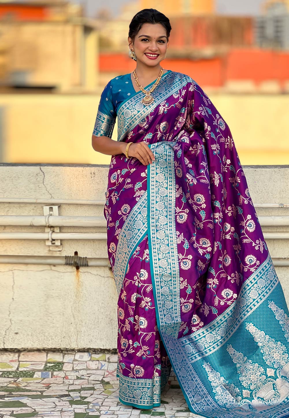 Purple Banarasi Silk Saree With Blouse 307965