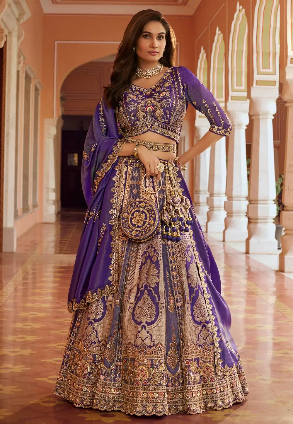 Purple Banarasi Silk Wedding Lehenga Choli 335500