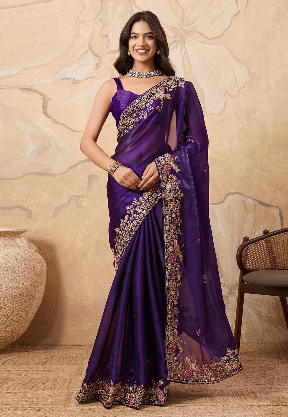 Purple Banglori Silk Saree With Blouse 319451